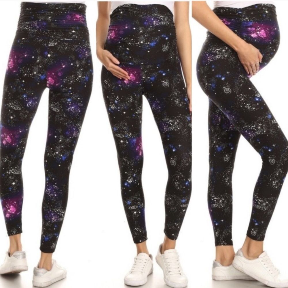 New! Galaxy Celestial High Waist Purple Maternity Leggings